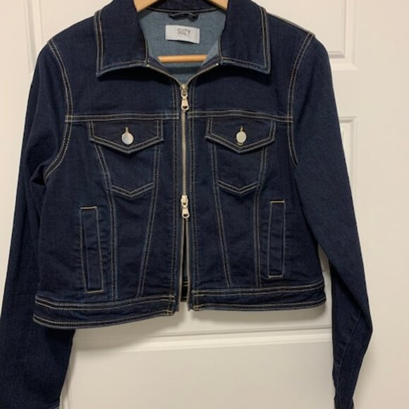 Cropped dark denim jacket - Picture 1 of 9